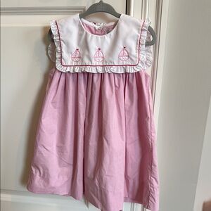 Petit Ami Nautical Pink Embroidered Kids Dress